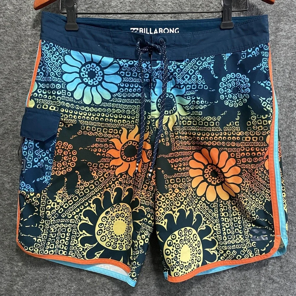 Billabong Airlite Board Shorts Mens 31 Blue‎ Floral Quick Dry Surf Beach Resort